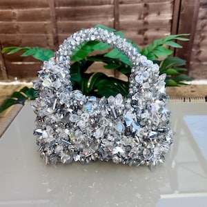 Luxury Handmade Beaded Crystal Silver Evening Bag