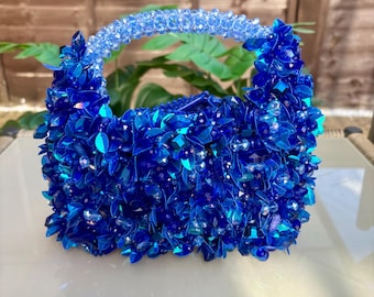 Torebka wieczorowa Bluebell Blue Crystal Beaded – luksusowa, ręcznie robiona kopertówka wieczorowa i ślubna