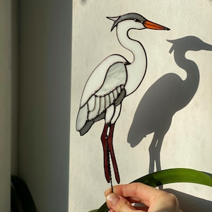 Paletto per piante con airone in vetro colorato, accessori per piante da interno, bastoncino acchiappasole con airone, regalo per amanti delle piante, decorazione per giardino botanico, decorazione per vaso per uccelli