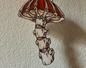 Skeleton Mushroom Suncatcher, Mushroomcore Gothic Decor, Stained Glass Window Hanging, Dark Cottagecore Art, Gothic Mushroomcore Decor