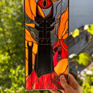 Gothic Stained Glass Tower Suncatcher, Dark Fantasy Window Art, Stained Glass Eye Suncatcher, Handmade Gothic Wall Hanging, Glass Home Decor