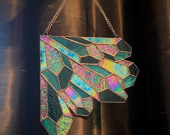 Iridescent Stained Glass Corner Panel, Crystal Shard Decor, Handmade Colorful Panel, Fantasy Room Accent, Magical Decor, Corner Window Panel