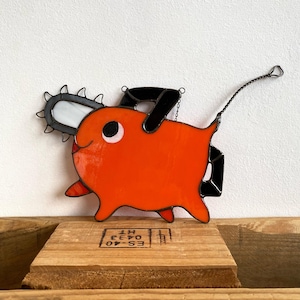 Whimsical Orange Creature Panel, Handmade Stained Glass Suncatcher, Colorful Glass Wall Art, Unique Home Decor Gift, Creative Design