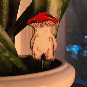 Stained Glass Mushroom Plant Stake: Red Cap Cottagecore Decor