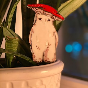Stained Glass Mushroom Plant Stake: Cottagecore Fairy Garden Decor