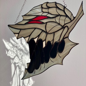 Stained Glass Warrior Helmet Suncatcher Dark Fantasy Gothic Decor Wall Hanging Medieval Knight Armor Handmade Glass Art Fantasy Lover Gift