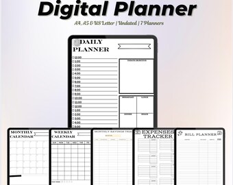 Minimalist Digital Planner | Undated, Black & White (PDF Download)