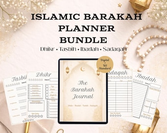 Islamic Barakah Planner Bundle | Dhikr, Tasbih, Ibadah, Sadaqah Tracker (Digital Download)