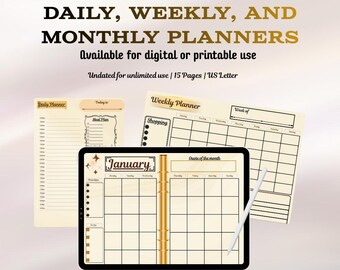Undated Printable Planner PDF | Weekly Daily Monthly Layouts | US Letter Minimal Planner