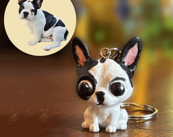 Porte-clés chien personnalisé : modèle 3D personnalisé, portrait d'animal de compagnie peint à la main