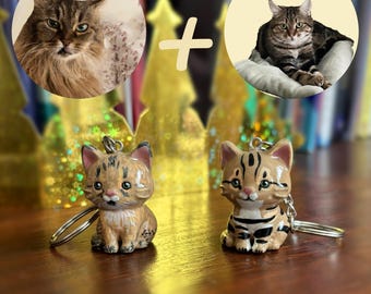 Ensemble de porte-clés chat personnalisé imprimé en 3D - Cadeau commémoratif personnalisé pour animal de compagnie