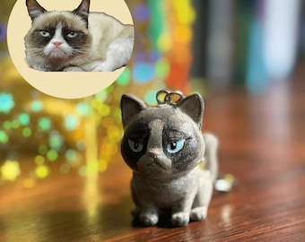 Personalisierte Katze Schlüsselanhänger: Custom 3D Modell, handgemaltes Haustier Portrait