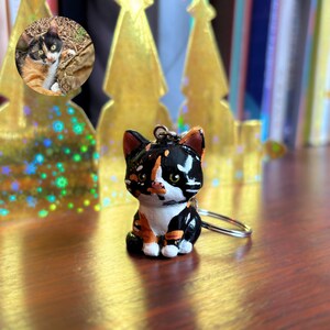 Porte-clés chat personnalisé : portrait d'animal de compagnie imprimé et peint à la main en 3D image 5