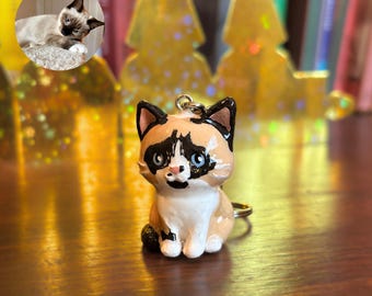 Porte-clés chat personnalisé : portrait d'animal de compagnie imprimé et peint à la main en 3D