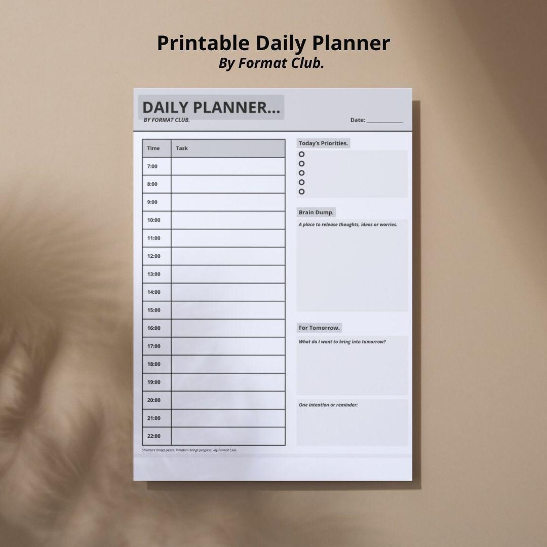 Minimalistic Daily Planner Printable | A4 PDF Digital Download | Format ...