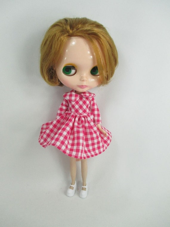 Handcrafted long sleeve dress outfit miniature for Blythe doll 957-16
