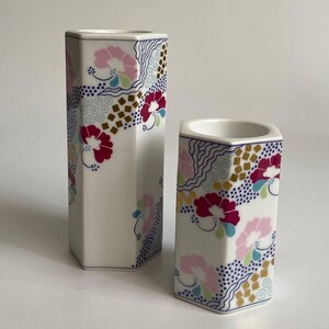 Bing & Grondahl Prisme Hexagonal Porcelain Tealight Candle Holders Pair, Danish Modern 1970s Scandinavian Design
