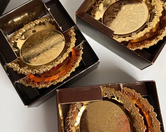 Vintage Scandia Guld 24K Gold Plated Coaster Set, Swedish Mid Century Modern, LAST SET