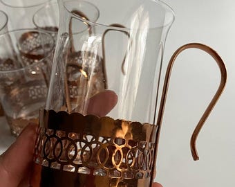 Tazza da tè in vetro e rame vintage Mayell, con supporto inglese, tazza da vin brulé