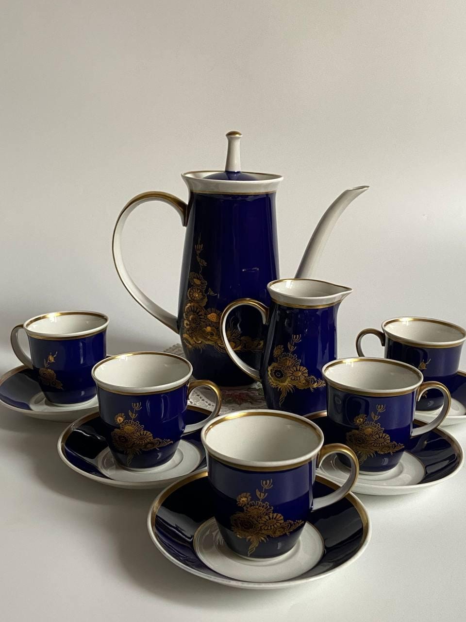 Eschenbach Tazza e Piattino Multicolore Fiori Bordo Oro