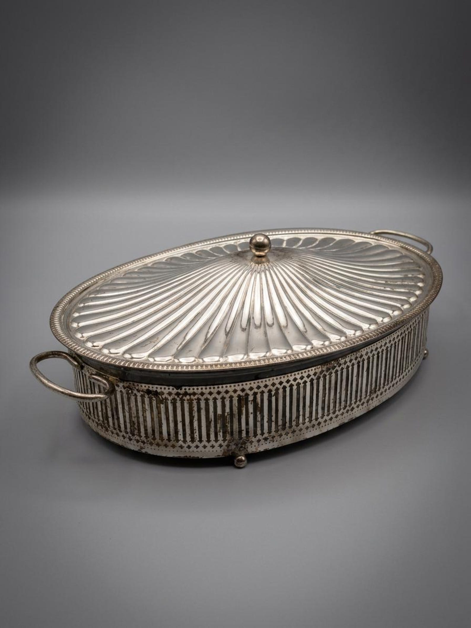 Vintage French Covered Serving Dish Corning Glass, Silver Plated Casserole Dish with Lid