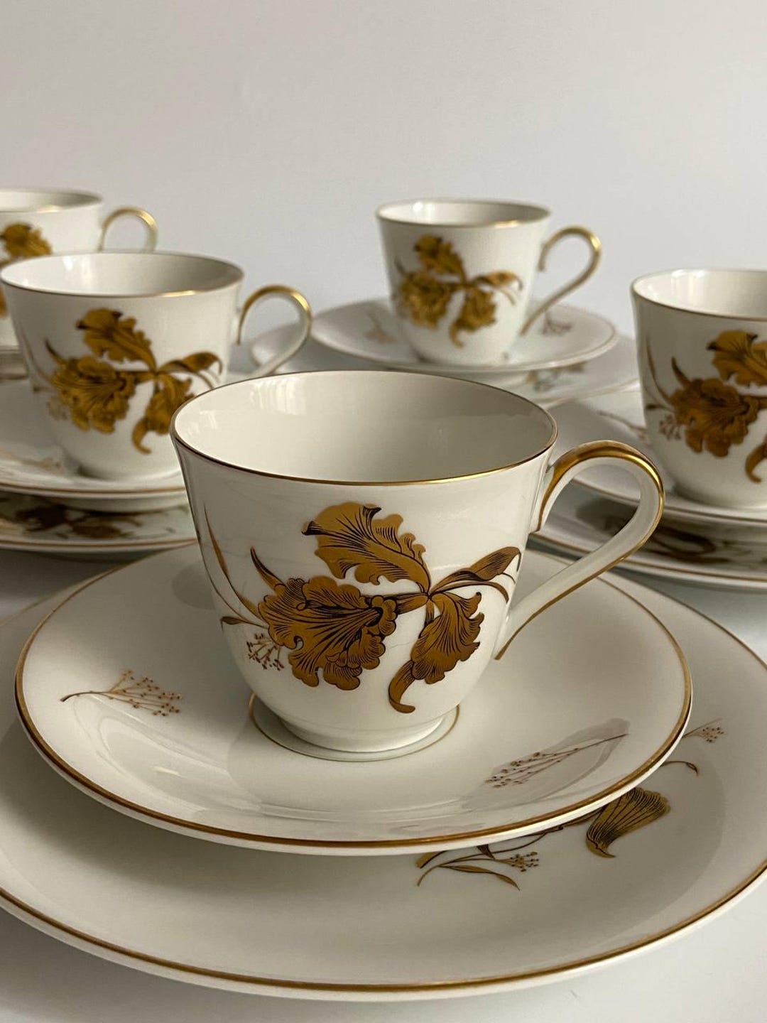 Vintage Heinrich Porcelain Tea Trio Set, German Floral China With Gold ...