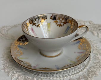 Vintage Bareuther Porcelain Tea Cup and Saucer, German Floral Gold Demitasse, Bavaria China