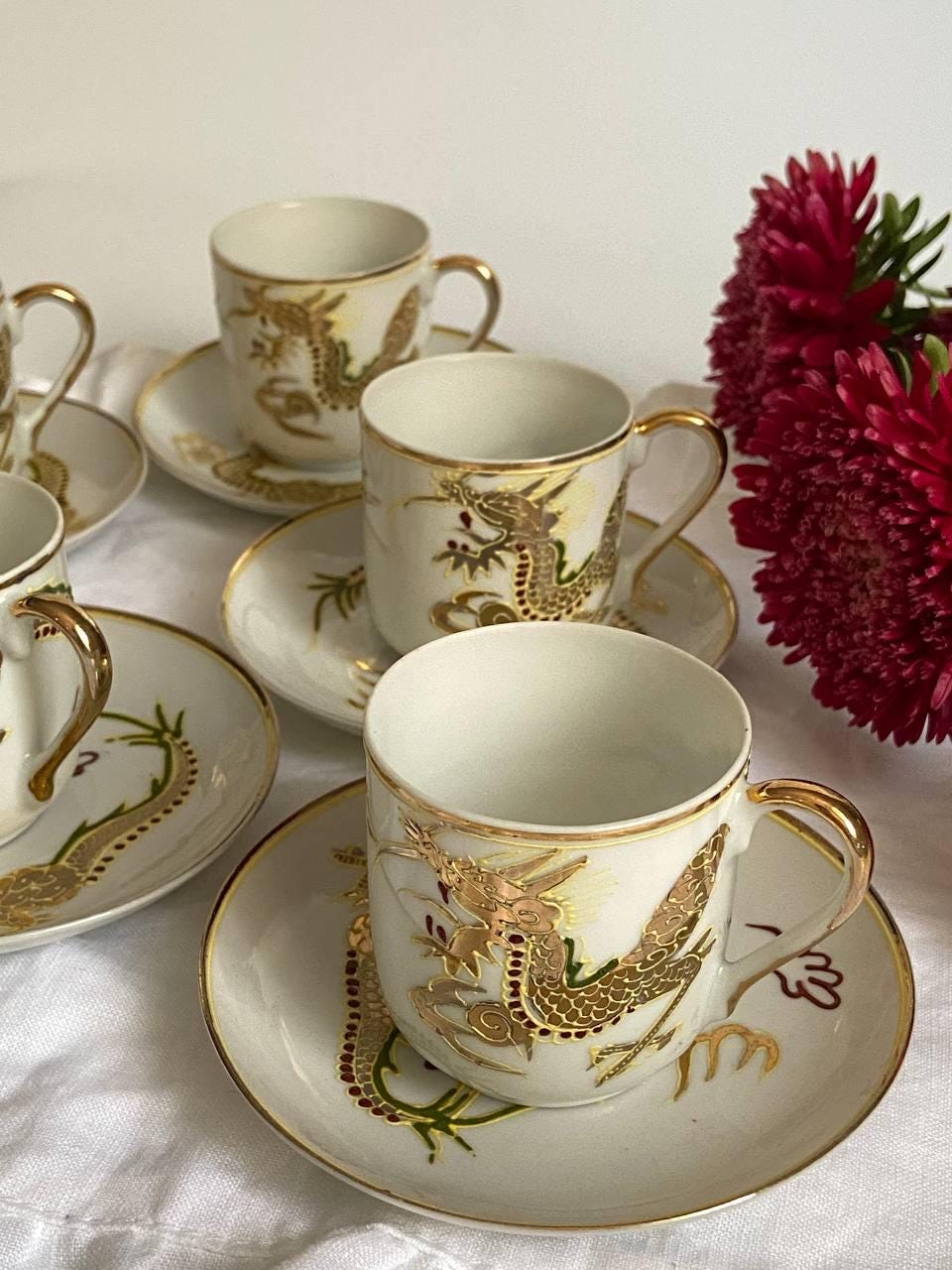 Japanese Tea Set Dragons in Eggshell - Etsy