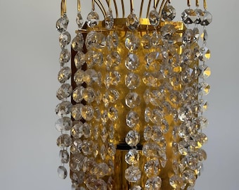 Vintage Crystal Wall Sconce, Lovsjo Mid Century Swedish Gold Plated Light