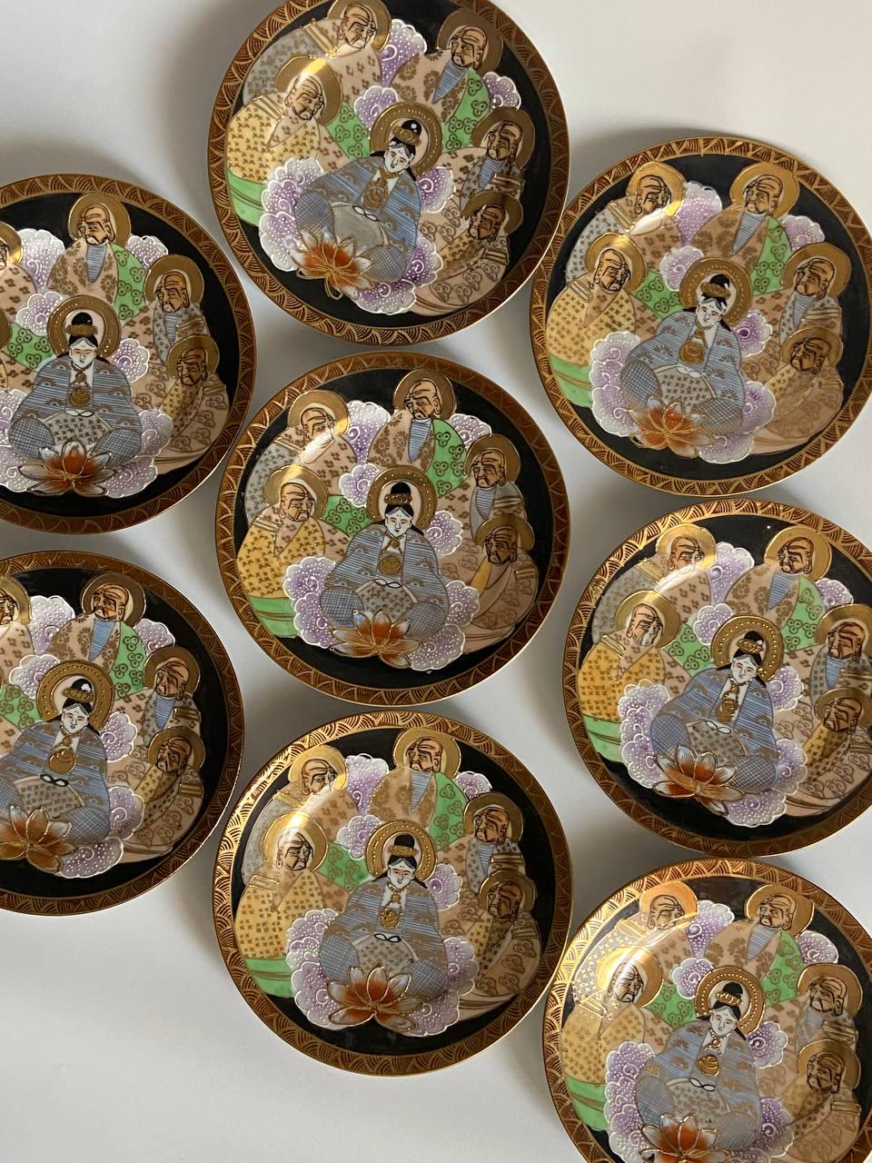 ヴィンテージ薩摩盛上皿、手描き金彩日本磁器、8枚セット - Etsy 日本