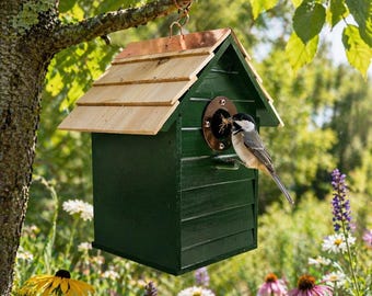 Colorful Birdhouse – Double Thick Cedar Roof with Copper Metal Reinforcement - Safe from Predators – Decorative Nesting Box