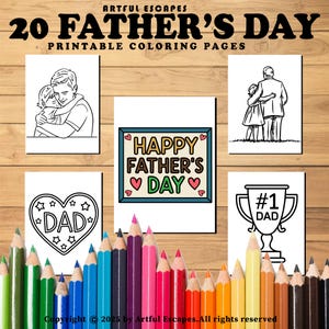Kleurboek Vaderdag – 20 afdrukbare pagina's A4 voor kinderen – Leuke vader- en kindmomenten – Cadeau van kinderen – Leuke activiteit