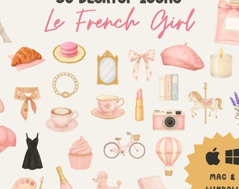 Ícones de desktop rosa parisienses | Garota Francesa (Mac e Windows)