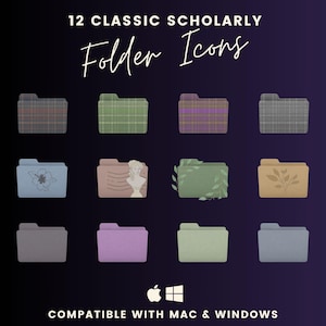 12 Desktop Folder Icons Pack, Dark Academia Aesthetic Folders, Light Scholarly Icons for Mac and Windows, Plaid, Light Academia Theme, Moody