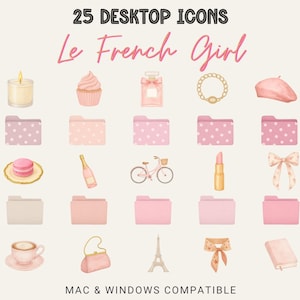 25 French Girl Desktop Icons | Pink Aesthetic Folder Icons Mac Windows Compatible Coquette Parisian Chic Laptop Cute Pink Pastel Icons