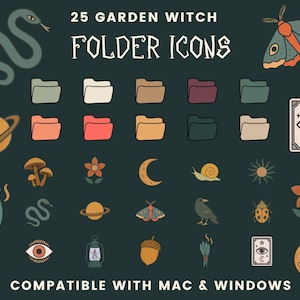 25 Garden Witch Benutzerdefinierte Ordner Icons für den Desktop Witchy Magical Celestial Snake Tarot Boho Botanical Moody Aesthetic Mac & Windows kompatibel