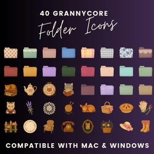 40 Grannycore Folder Icons for Mac and Windows, Cute Vintage Desktop Icons, Pastel Cottagecore Folder Icons, Computer Organization, Cozy