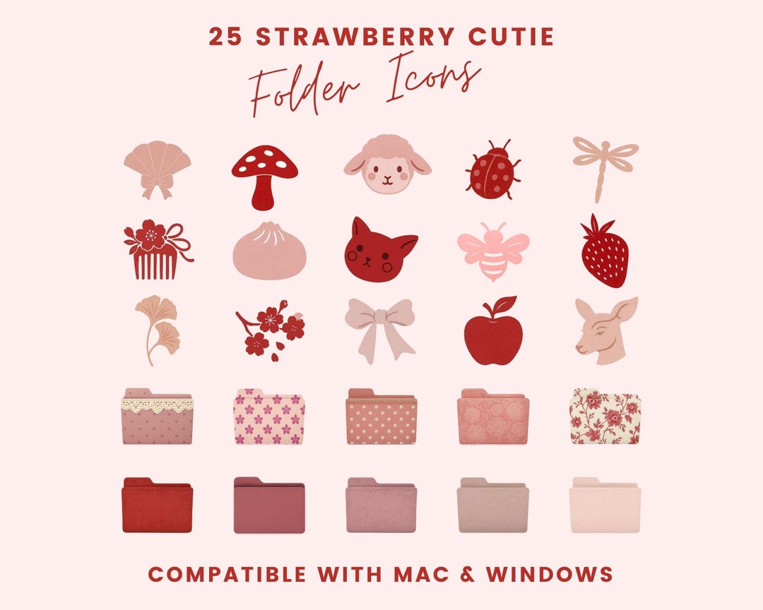 Cottagecore Folder Icon Strawberry Cutie Folder Icons, Pink Cottagecore Desktop Theme (digital ...