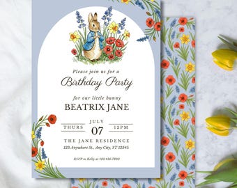 Peter Rabbit Baby Shower Invitation, Beatrix Potter, Garden Party (Canva Editable, 5x7, Digital Download)