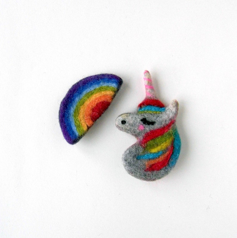 Rainbow Unicorn Felt Brooch Pin Wool Unicorn Jewelry Needle Etsy