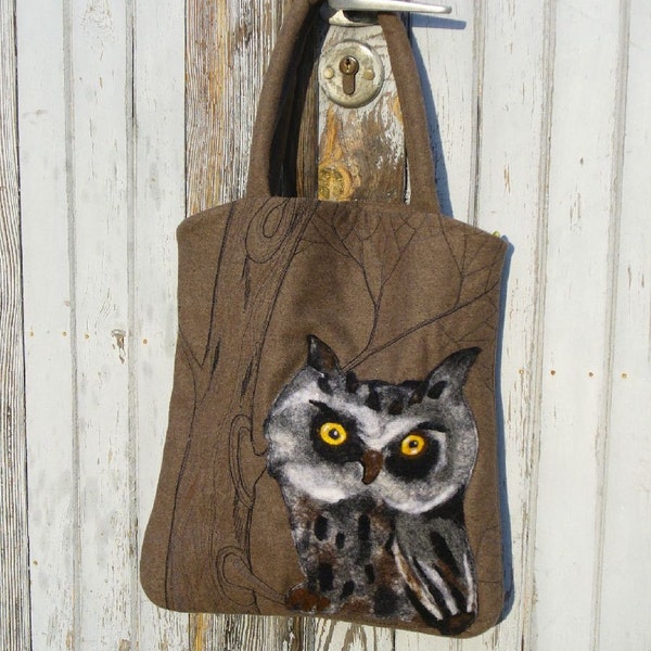 Sale One of kind Large Tote bag OWL  and  Makeup Bag,  handmade, OOAK Ready to Ship