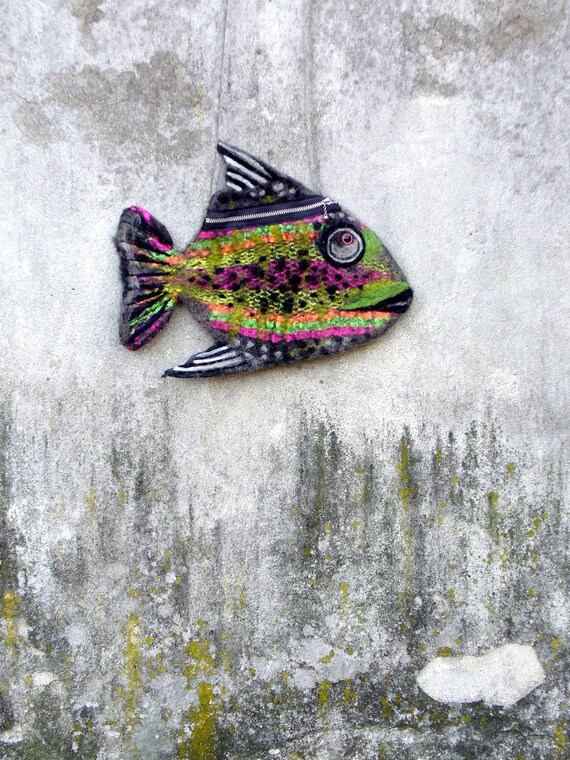 Fish Purse Pouch Clutch shoulder bag zipper handmade Etsy
