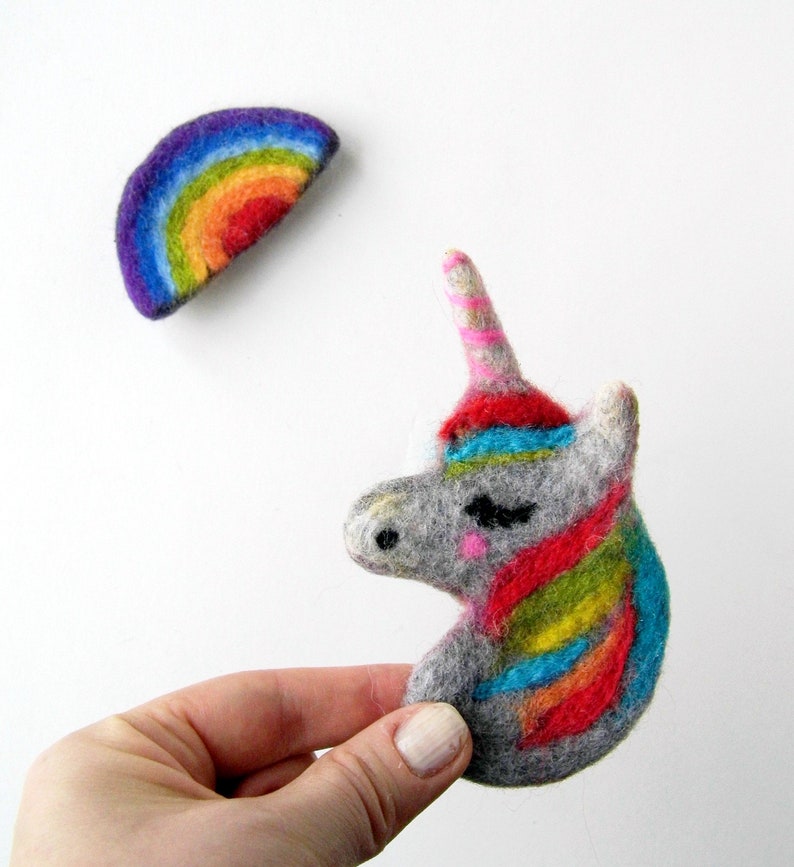 Rainbow Unicorn Felt Brooch Pin Wool Unicorn Jewelry Needle Etsy