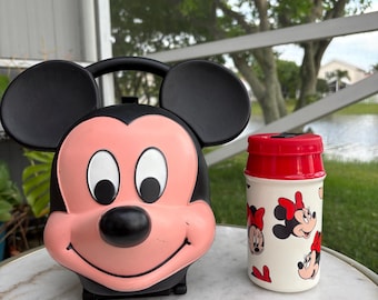 Vintage 1980s Disney Mickey Mouse Lunchbox w/ Minnie Mouse Thermos | Aladdin Retro Disney Lunch Set