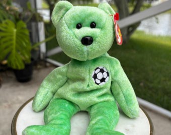 Peluche vintage Ty Beanie Baby Kicks Soccer Bear del 1998 – Peluche sportivo da collezione