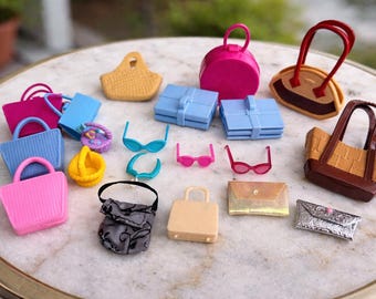 Vintage Barbie Accessories Lot – Y2K Mini Purses, Sunglasses, Bags (Dollhouse Fashion)