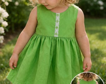 Vintage Green Toddler Dress | Cottagecore Lace Button Detail | Spring Summer Girls Outfit