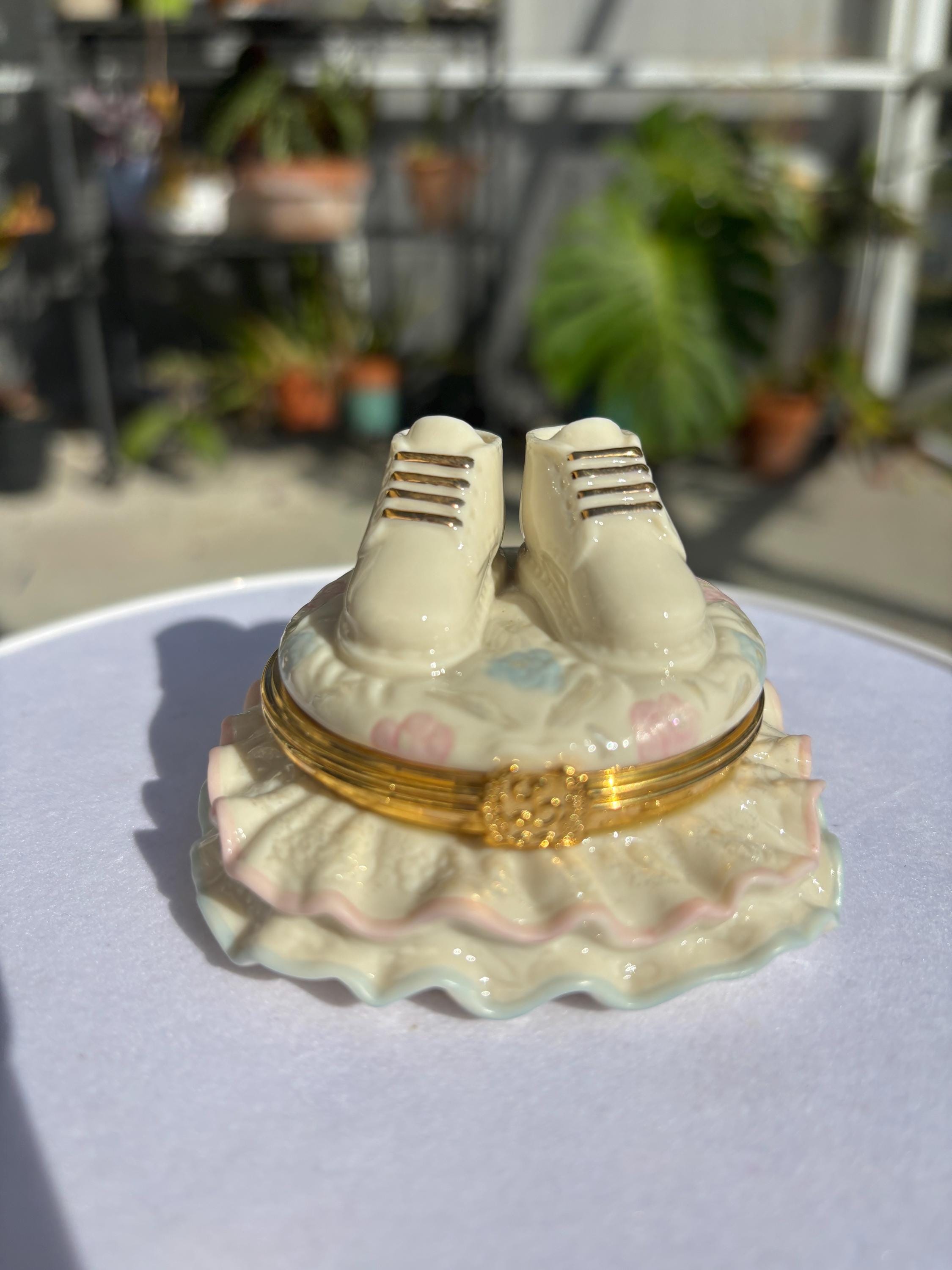 Vintage Lenox Porcelain Trinket Box | Baby Booties, Gold Trim - Etsy