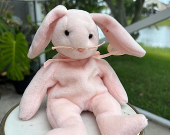 Peluche vintage Ty Beanie Baby Hoppity Coniglietto Rosa del 1996 – Decorazioni pastello, nostalgia anni '90