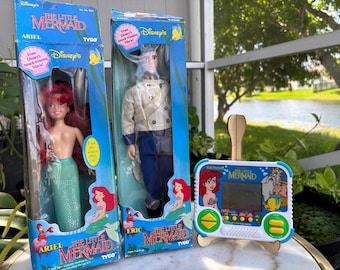Vintage 1989 Tyco Little Mermaid Ariel & Prince Eric-poppen met tijger in de hand